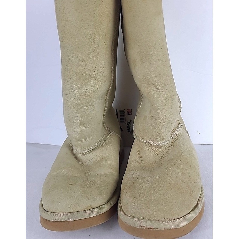 Shearling Boots Women 7 Lined Suede Tall  Tan Round Toe Winter Comfort Cozy